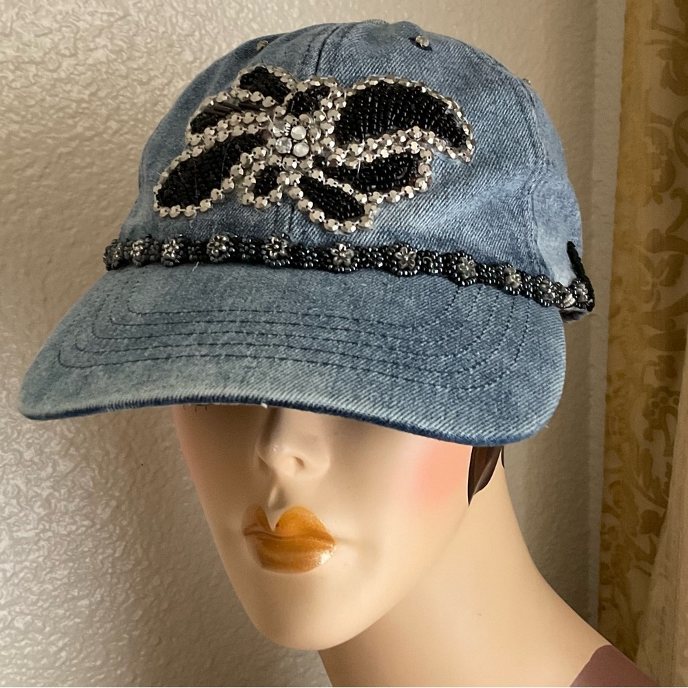 Embellished Denim  Baseball Cap Upcycled handmade